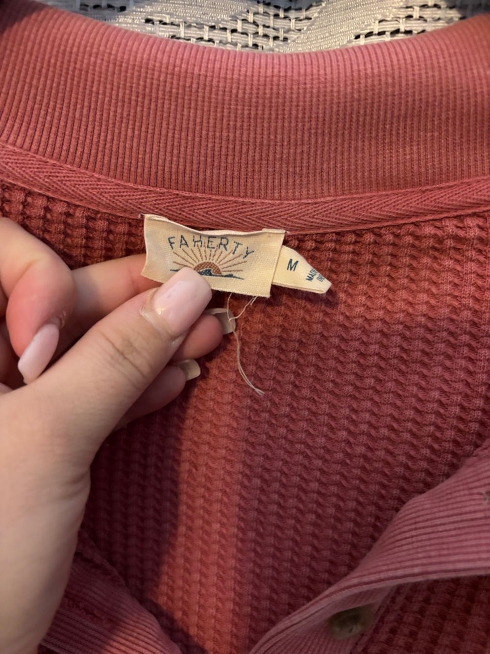 Waffle-Knit Henley Pullover Top - Rust - Picture 2 of 3